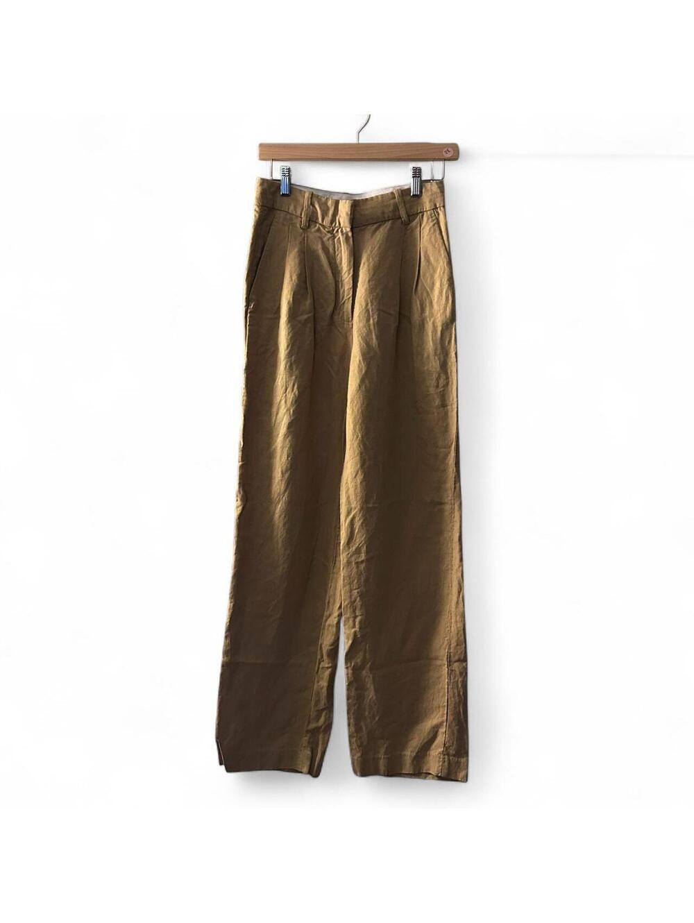 Aritzia Wilfred Effortless Pant Tan Linen Tencel Wide Leg Size 4